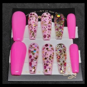 Pink and Glitter Hard Gel Handmade Press-On Nails
